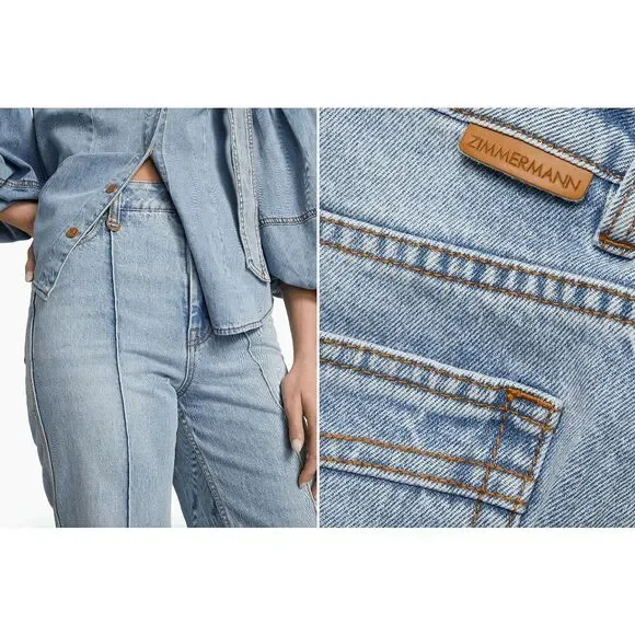 Zimmermann Wide-Leg Flared Jeans in Sea Foam Size 26 $595 - Picture 3 of 12